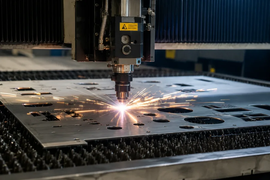 Fibre laser cutting parts from a metal sheet